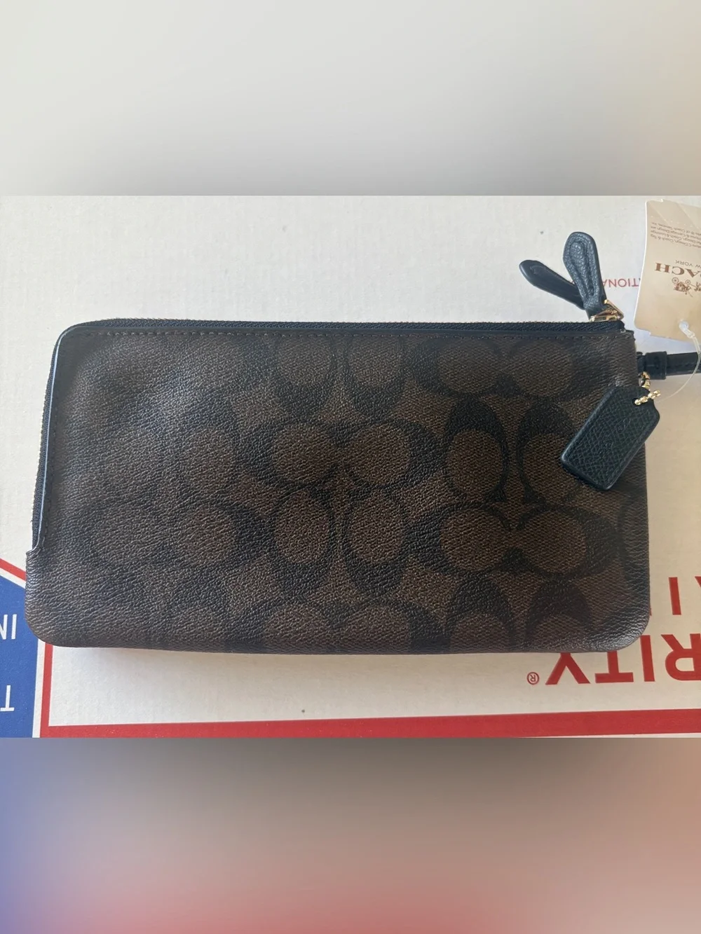 COACH Double Zip Large Brown Signature Wristlet Wallet